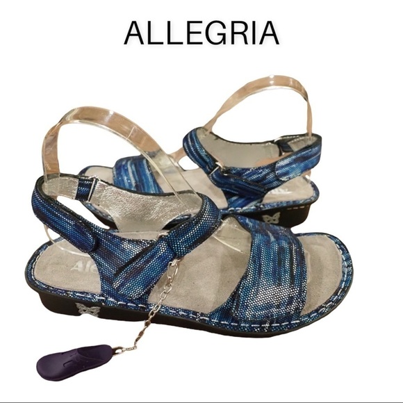 NIB ALEGRIA Patti 38 blue metallic leather sandal